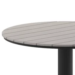 Emma And Oliver 24" Round Outdoor Dining Table With Faux Teak Poly Slats And Steel Frame -Home office GUEST 00781c09 6eb1 42e5 9501 c39b60659736