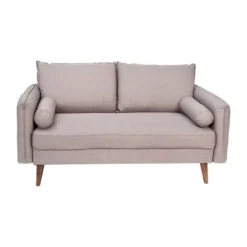 Emma And Oliver Upholstered Mid-Century Modern Pocket Spring Loveseat With Wooden Legs And Removable Back Cushions -Home office GUEST 0101260f 6eb3 487c be64 3bf1298d5e58