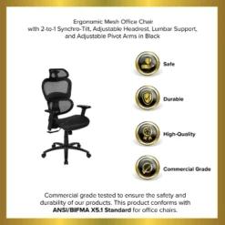 Emma And Oliver Ergonomic Mesh Office Chair-Synchro-Tilt, Headrest, Adjustable Pivot Arms -Home office GUEST 0246d7e9 e9f8 425e a9d3 aeba1ac83dbc