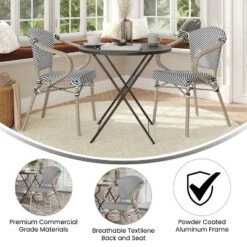 Emma & Oliver Massalia Set Of Two Indoor/Outdoor Stacking Thonet Bistro Style Chairs With Arms, Textilene Seat And Bamboo Finished Metal Frame -Home office GUEST 026eef07 8b39 43d4 a44c 0525399afbe9