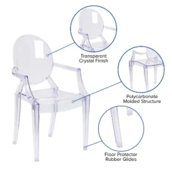 Emma And Oliver 4 Pack Oval Back Ghost Chair - Arms In Transparent Crystal - Stackable Side Chair -Home office GUEST 028f3f05 5246 4137 a878 6e3b75d9b8f5
