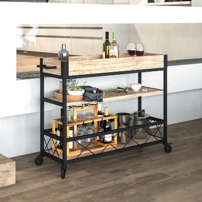 Emma And Oliver Light Oak Wood Kitchen Bar Cart, Stemware Rack And Locking Casters 1 Emma And Oliver Light Oak Wood Kitchen Bar Cart, Stemware Rack And Locking Casters