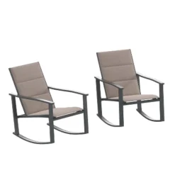 Emma And Oliver Set Of 2 Outdoor Rocking Chairs With Flex Comfort Material And Metal Frame -Home office GUEST 03cd0725 9bff 4ad0 bf3c 039e67306582