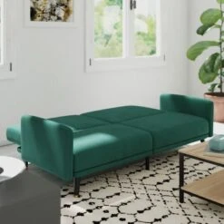 Emma And Oliver Premium Padded Upholstered Split Back Sofa Futon With Vertical Channel Tufting And Wooden Legs -Home office GUEST 042b672d d920 40d8 b46b e601b557769c