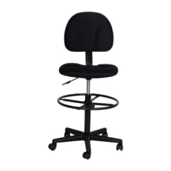 Emma And Oliver Black Fabric Mid-Back Drafting Chair With Back Depth Adjustment, Height Adjustable Swivel Seat And Footring -Home office GUEST 0462ca9c 10b0 4e56 9f09 3e0587cf33f0