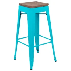 Emma And Oliver 30" High Metal Indoor Bar Stool With Wood Seat - Stackable Set Of 4 -Home office GUEST 04a1a207 eb24 4bd7 bdf4 69e4b1213db3