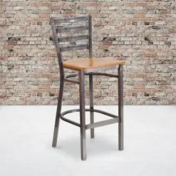 Emma And Oliver 2 Pack Clear Coated Ladder Back Metal Restaurant Barstool