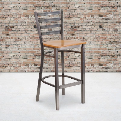 Emma And Oliver 2 Pack Clear Coated Ladder Back Metal Restaurant Barstool 1 Emma And Oliver 2 Pack Clear Coated Ladder Back Metal Restaurant Barstool