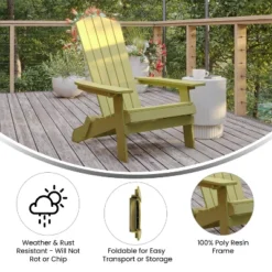 Emma And Oliver Set Of 2 Indoor/Outdoor Poly Resin Folding Adirondack Chairs, All-Weather Chairs For Porch, Patio, Or Sunroom -Home office GUEST 05691b8f fe0b 4918 9422 fb98d4e976dc 1