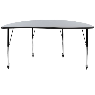 Emma And Oliver Mobile 60" Half Circle Wave Collaborative Grey Adjustable Height Activity Table 8 Emma And Oliver Mobile 60" Half Circle Wave Collaborative Grey Adjustable Height Activity Table - Image 8