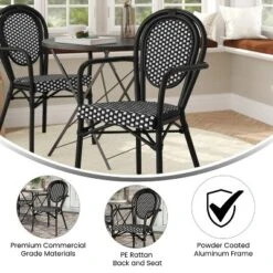 Emma & Oliver Colmar Indoor/Outdoor Stacking Thonet Bistro Style Chair With Arms, PE Rattan Seat And Finished Metal Frame -Home office GUEST 06f49a2d dde2 4160 a932 1e80f632f582