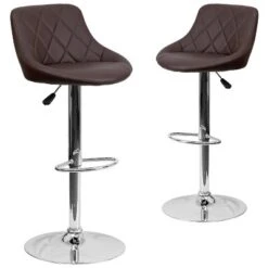 Emma And Oliver 2 Pack Contemporary Vinyl Bucket Seat Adjustable Height Barstool With Diamond Pattern Back And Chrome Base -Home office GUEST 0774725b 2aa5 4e8e 9d68 7356d1bb7c34