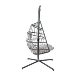 Emma And Oliver Awen Foldable Hanging Egg Chair With Woven Finish, Removable Cushions, And Included Stand For Indoor And Outdoor Use -Home office GUEST 07905b51 d65d 4838 8fde 49529e9047b0