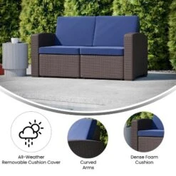 Emma And Oliver Faux Rattan Loveseat With All-Weather Cushions -Home office GUEST 07e1e656 5ab2 436f 8f6d 84ebd6603cad