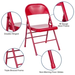 Emma And Oliver 4 Pack Triple Braced & Double Hinged Metal Folding Chair -Home office GUEST 0860b896 f299 4e30 9adc fe4d9d3d4d75