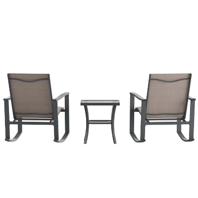 Emma And Oliver 3 Piece Outdoor Rocking Chair Patio Set With Flex Comfort Material And Metal Framed Glass Top Table 10 Emma And Oliver 3 Piece Outdoor Rocking Chair Patio Set With Flex Comfort Material And Metal Framed Glass Top Table - Image 10