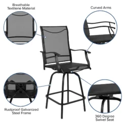 Emma And Oliver Patio Bar Height Stools Set Of 2, All-Weather Textilene Swivel Stools -Home office GUEST 0acf88c3 eede 4546 b0c6 3b288a98b32f