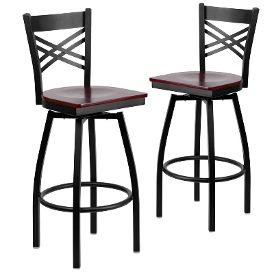 Emma And Oliver 2 Pack "X" Back Swivel Metal Barstool 9 Emma And Oliver 2 Pack "X" Back Swivel Metal Barstool - Image 9
