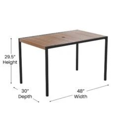 Emma And Oliver 30" X 48" All-Weather Faux Teak Patio Dining Table With Steel Frame - Seats 4 -Home office GUEST 0bc20628 5ad3 4bc4 b7b3 fed8913179a9