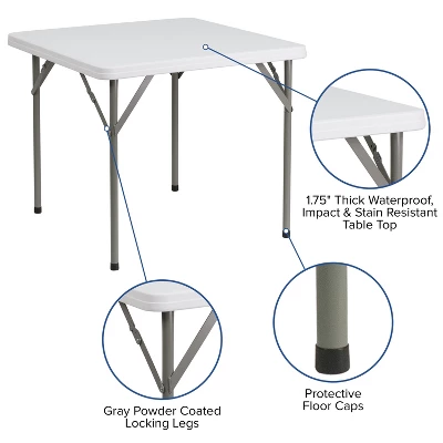 Emma And Oliver 2.85-Foot Square Granite White Plastic Folding Table - Event Folding Table 2 Emma And Oliver 2.85-Foot Square Granite White Plastic Folding Table - Event Folding Table - Image 2