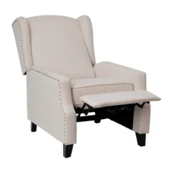Emma And Oliver Fabric Upholstered Easy Push Back Recliner - Classic Wingback Design With Nailhead Accent Trim And Footrest -Home office GUEST 0d8d5871 42b4 4610 9742 0f57176051c6