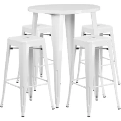 Emma And Oliver Commercial Grade 30" Round Metal Indoor-Outdoor Bar Table Set, 4 Backless Stools -Home office GUEST 0e420706 9d00 47d5 a8d1 5ba3c215dfe0