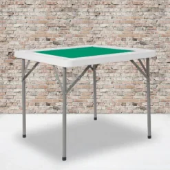 Emma And Oliver 34.5" Square 4-Player Folding Card Game Table With Green Felt And Cup Holders