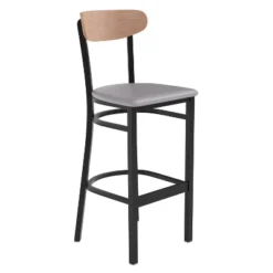 Emma And Oliver Industrial Barstool With Rolled Steel Frame And Solid Wood Seat - 500 Lbs. Static Weight Capacity -Home office GUEST 0e5b1a48 26cc 45fa 8293 54b0a8f209df