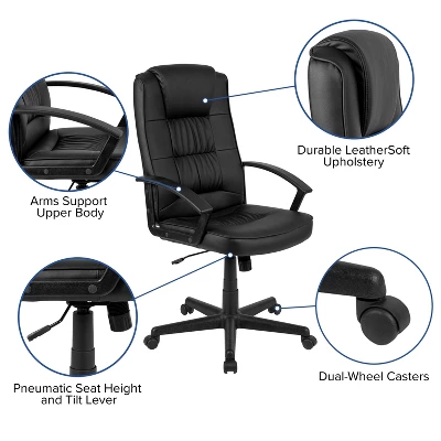 Emma And Oliver High Back Black LeatherSoft Task Chair With Arms - Desk Chair 4 Emma And Oliver High Back Black LeatherSoft Task Chair With Arms - Desk Chair - Image 4