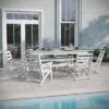 Emma And Oliver 7 PC Adirondack Dining Set With 72" Rectangle Indoor/Outdoor Recycled HDPE Table And 6 Chairs With Cupholders