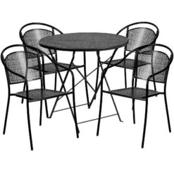Emma And Oliver Commercial Grade 30" Round Metal Folding Patio Table Set W/ 4 Round Back Chairs -Home office GUEST 108153f2 e170 4bcd 91b3 d525ea85edf5