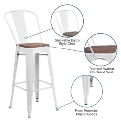 Emma And Oliver 30"H Metal Dining Barstool With Back And Square Wood Seat -Home office GUEST 10c35858 4365 44c2 a0b6 829cead99b0e