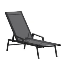 Emma And Oliver Textilene Adjustable 5 Position Patio Chaise Lounge With Armrests And Metal Frame -Home office GUEST 126f2872 0753 4b44 9556 1caeac5d56fe