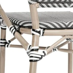 Emma & Oliver Massalia Set Of Two Indoor/Outdoor Stacking Thonet Bistro Style Chairs With Arms, Textilene Seat And Bamboo Finished Metal Frame -Home office GUEST 1291a5af d632 4398 9830 f38b85365934