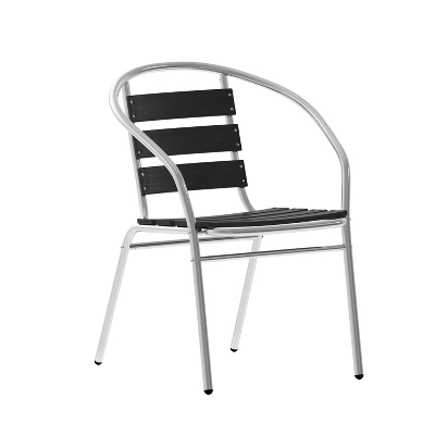 Emma And Oliver Aluminum Commercial Indoor-Outdoor Restaurant Stack Chair With Triple Slat Faux Teak Back 1 Emma And Oliver Aluminum Commercial Indoor-Outdoor Restaurant Stack Chair With Triple Slat Faux Teak Back