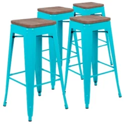 Emma And Oliver 30" High Metal Indoor Bar Stool With Wood Seat - Stackable Set Of 4 -Home office GUEST 1499cb8e 41de 47a7 92ec 3101dda5fc2f