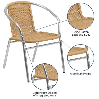 Emma And Oliver 4 Pack Aluminum And Rattan Commercial Indoor-Outdoor Restaurant Stack Chair 3 Emma And Oliver 4 Pack Aluminum And Rattan Commercial Indoor-Outdoor Restaurant Stack Chair - Image 3