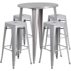 Emma And Oliver Commercial Grade 30" Round Metal Indoor-Outdoor Bar Table Set, 4 Backless Stools -Home office GUEST 1526681a f76c 4f74 8fee 93b5665fb2ac
