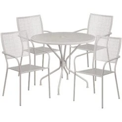 Emma And Oliver Commercial Grade 35.25" Round Metal Garden Patio Table Set, 4 Square Back Chairs -Home office GUEST 15676858 6bda 4581 8edc 14c1d09c81b4