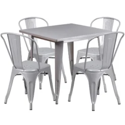 Emma And Oliver Commercial Grade 31.5" Square Metal Indoor-Outdoor Table Set With 4 Stack Chairs -Home office GUEST 16d6233c 7820 414f b621 6e8b58ed0984