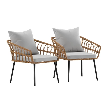 Emma And Oliver Indoor/Outdoor Bohemian Natural Rattan Rope Patio Chairs With Open Weave Design And Removable Plush Cushions 6 Emma And Oliver Indoor/Outdoor Bohemian Natural Rattan Rope Patio Chairs With Open Weave Design And Removable Plush Cushions - Image 6
