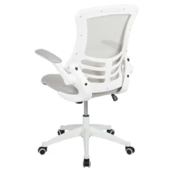 Emma And Oliver Mid-Back Light Gray Mesh Ergonomic Task Office Chair, White Frame - Flip-Up Arms -Home office GUEST 17436276 8fcd 40e1 946f a088ce3ad642