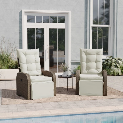 Emma And Oliver Aritzo Set Of 2 Wicker Rattan Patio Recliner Lounge Chairs With Side Flip-Up Tables For Indoor/Outdoor Use 1 Emma And Oliver Aritzo Set Of 2 Wicker Rattan Patio Recliner Lounge Chairs With Side Flip-Up Tables For Indoor/Outdoor Use