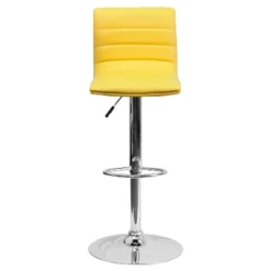 Emma And Oliver Yellow Vinyl Adjustable Height Barstool - Horizontal Stitch Back -Home office GUEST 195b1e7b b6b1 4e52 891d 2d464e8a0489