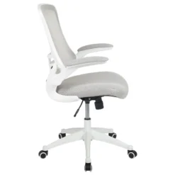 Emma And Oliver Mid-Back Light Gray Mesh Ergonomic Task Office Chair, White Frame - Flip-Up Arms -Home office GUEST 1b17ff4e e3ca 4386 bb7a fdd1d0ae582b