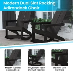Emma And Oliver Set Of 2 Harmon Modern All-Weather Poly Resin Adirondack Rocking Chairs With Side Table For Outdoor Use -Home office GUEST 1b964c12 d75c 4ebe 85af f3b32f8c6ee1