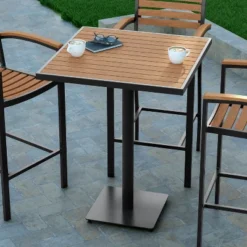 Emma And Oliver Outdoor Bar Height Table With Faux Teak Poly Slats -Home office GUEST 1c2cdfd1 e084 4771 95f5 cebb6b1a3169