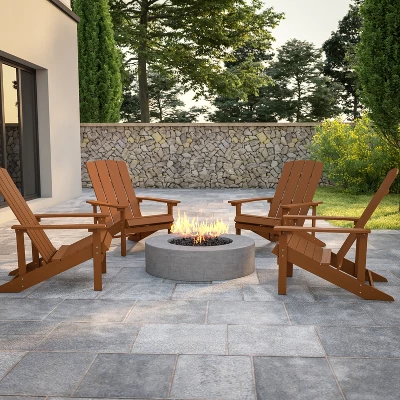 Emma And Oliver 4 Pack Outdoor All-Weather Poly Resin Wood Adirondack Chairs 1 Emma And Oliver 4 Pack Outdoor All-Weather Poly Resin Wood Adirondack Chairs