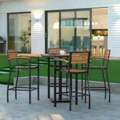 Emma And Oliver Outdoor Bar Height Table With Faux Teak Poly Slats -Home office GUEST 1d1e24b3 1f19 4ce3 829b 17c81b070b92