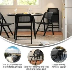 Emma And Oliver Set Of 2 Cane Rattan Folding Chairs With Solid Wood Frames And Seats And Breathable Woven Rattan Backrest -Home office GUEST 1d6a00ef 06bc 45c2 af3f 304e5509f010
